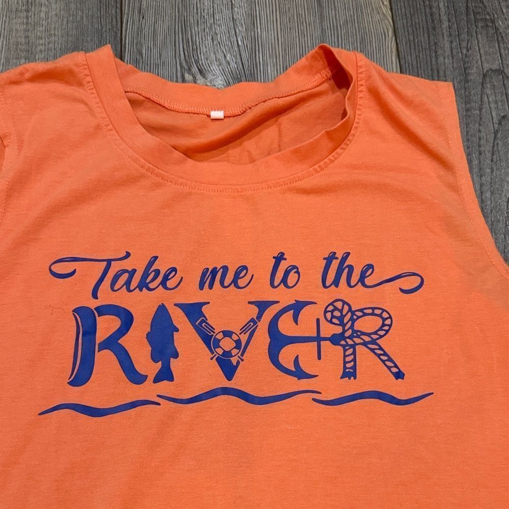 Orange Sleeveless Graphic Tee “Take Me To The River” - Picture 2 of 6